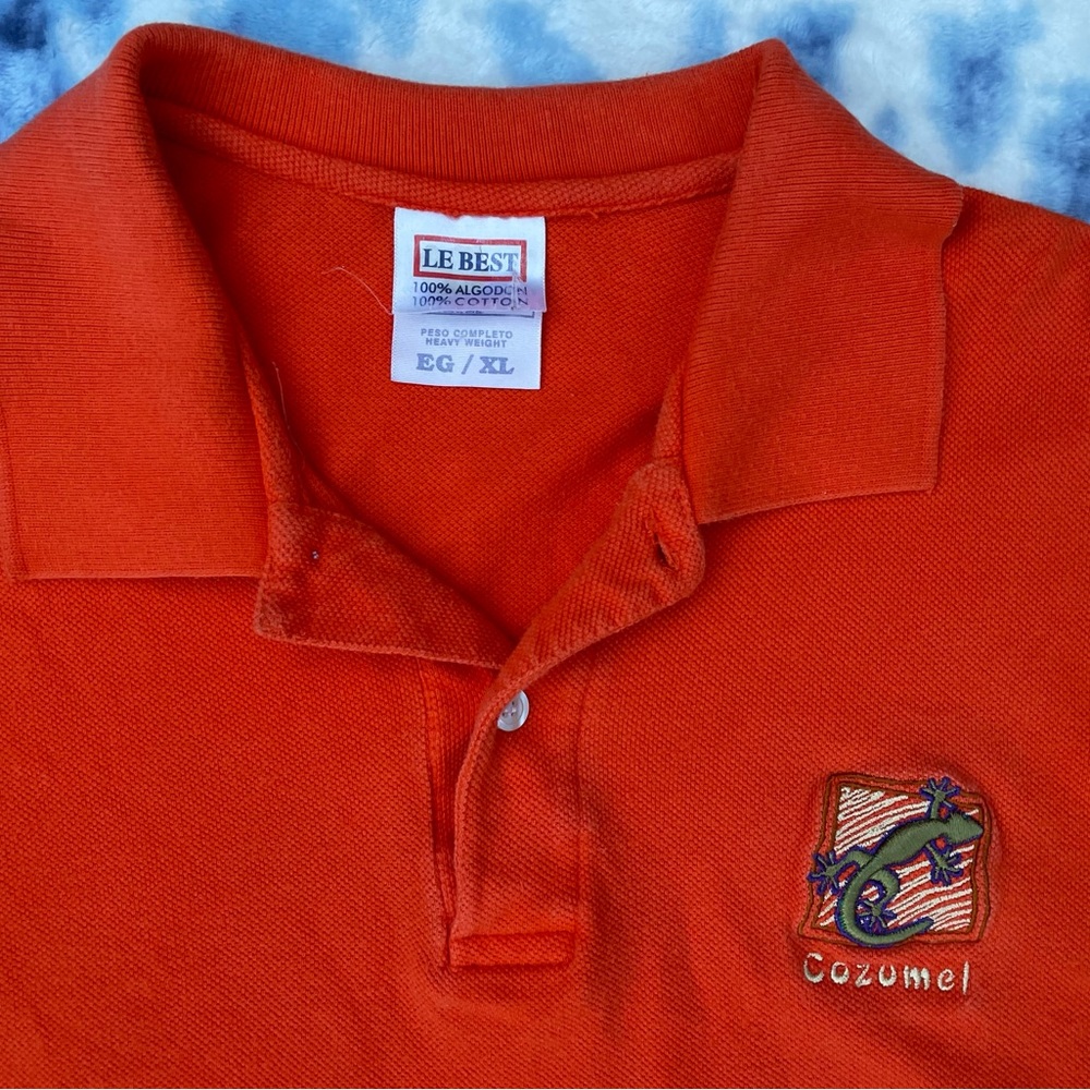 Vintage Cozumel Island Mexico Embroidered 3D Lizard Vacation Polo XL
